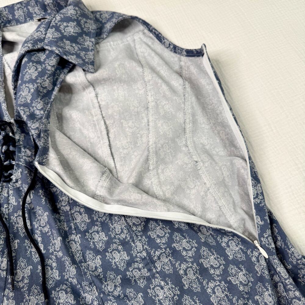 VTG Paisley Farmhouse Dress Blue White Women's 8 Prairie Cottagecore Country 90s - Picture 12 of 16